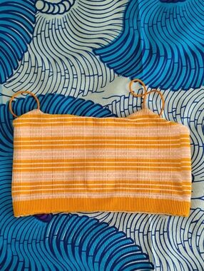 Striped Yellow Knit Bralette with Spaghetti Straps